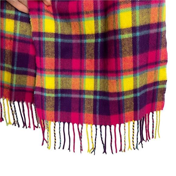 Manhattan Hat Company Multicolor Pink Purple Plaid Cashmere Feel Fringe Scarf - Picture 4 of 5